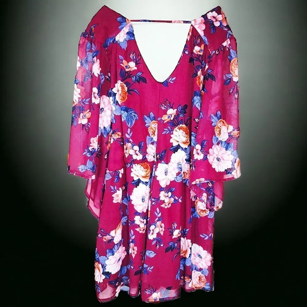 Bailey Blue maroon floral butterfly sleeves shorts romper
